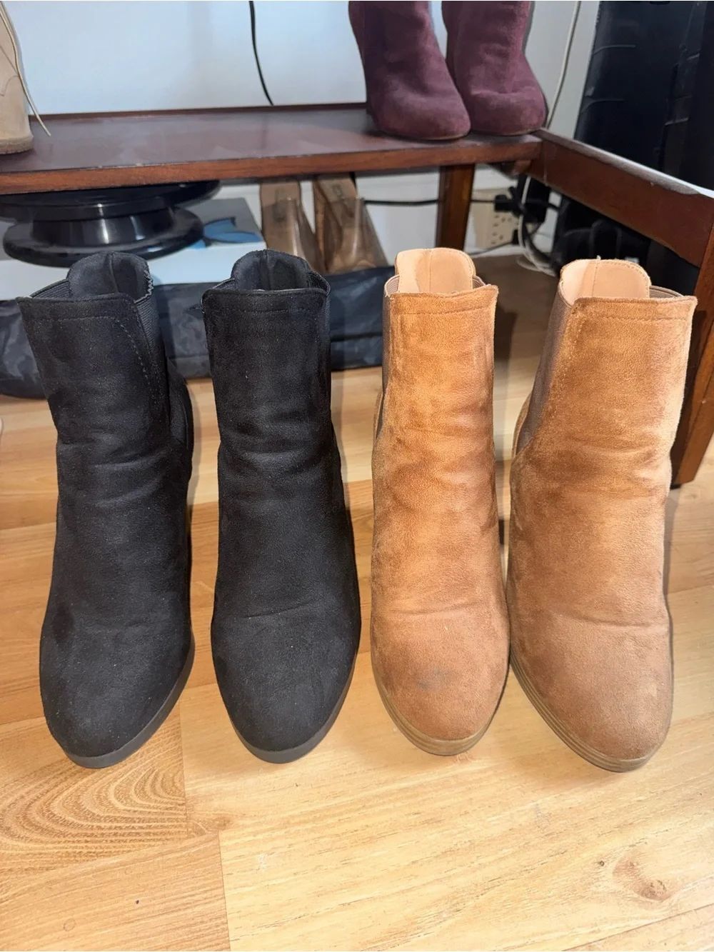 2 pairs of Women’s Suede Ankle Booties - Black and Tan
